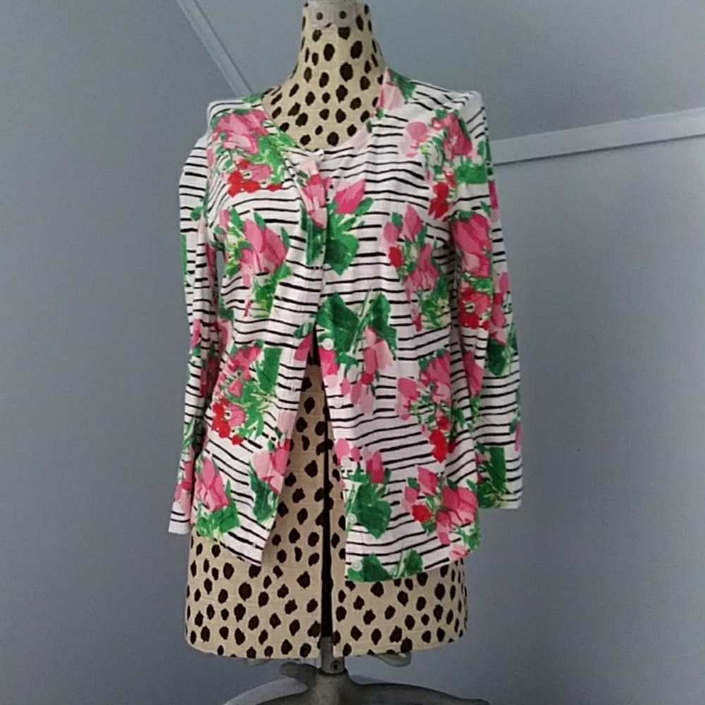 Fun Floral Striped 3/4 Sleeve Sweater